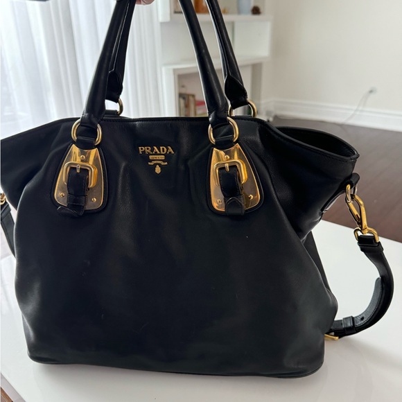 PRADA LAMBSKIN LOGO LETTERING TWO WAY TOTE BAG - Picture 5 of 8